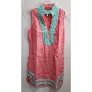 SAIL TO SABLE Sleeveless Classic Tunic Dress Pink 100% Linen Pink/Blue Size XS